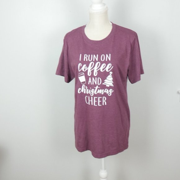 Canvas Boutique I Run on Coffee and Christmas Spirit Maroon Graphic Tee Large L - Picture 1 of 9